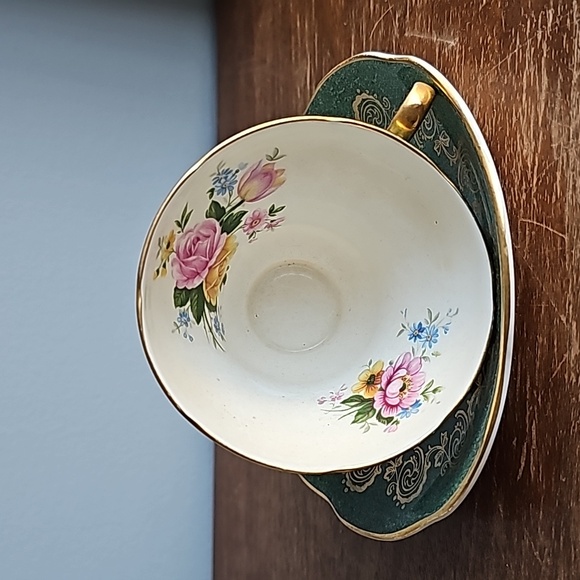 Foley Bone Chine E.B 1950 Teal and Gold with Rose and Spring Flowers - Picture 3 of 4